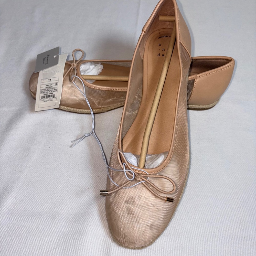 A New Day Amara Mesh Ballet Flats 11 Beige NEW Bow Detail Memory Foam